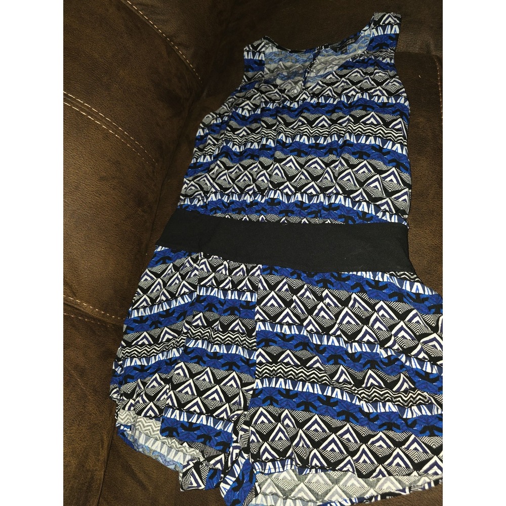 Express blue and black geometric southwest aztec romper size women's large L